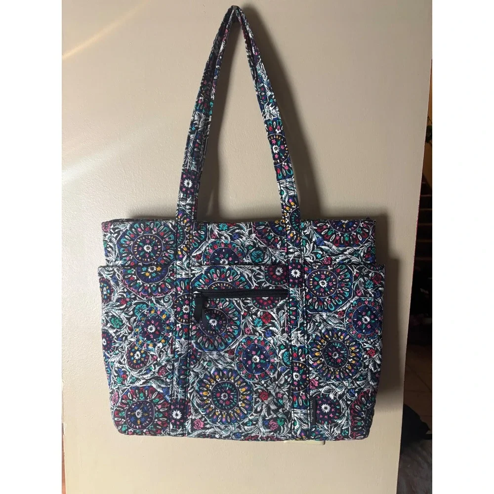 Vera Bradley Stained glass medallion Cotton Tote Bag Navy Floral Shoulder Bag